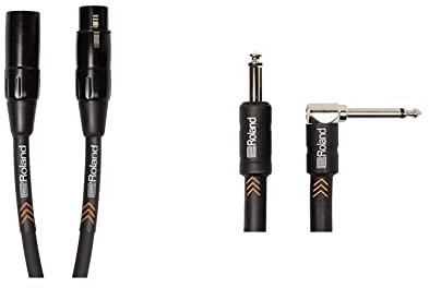 Roland Black-Serie symmetrisches Mikrofonkabel, Länge: 3m – RMC-B10 & Black-Serie 3m Instrumentenkabel, gewinkelt/gerade 6,3-mm-Klinkenstecker - RIC-B10A