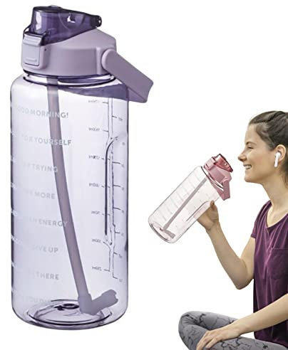 2l Trinkflasche Sport Wasserflasche, Auslaufsicher Wasserflasche 2 Liter, Water Bottle with Straw, Motivations Fitness Trinkflasche Mit Zeitmarkierung, Grosse Kapazität Wasserflasche Mit Stroh
