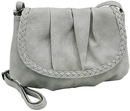 JENNIFER JONES - Kleine Damen Umhängetasche - Brauttasche - Abendtasche - Schultertasche (Handtasche mit Überschlag, Hellgrau)