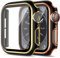2 Pack Funda para Apple Watch Series 9/Series 8/Serie 7 45mm，Protector Pantalla Cristal Templado Incorporado,HD Protección PC Dura Caja Anti-Choque Caso para iWatch Case,Black&Rosegold/Black&Gold