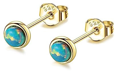 Bellitia Jewelry 3MM 925 Sterling Silber Ohrstecker Set für Damen Teenager Weiß/Blau/Grün Opal Ohrringe Hypoallergene Ohrringe Runde Edelstein Ohrstecker Geschenk Tochter Damen