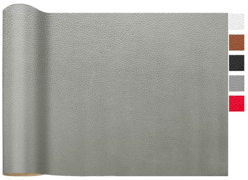 LOMUG Kunstleder Meterware 200 x 140cm Premium Gekörnt Wasserdicht Kunstleder Gekörnt Lederimitat Texturiert Lederstoff Meterware Reparieren Bezugsstoff Möbelstoff Leder Patch für Autositze Sofa, Grau