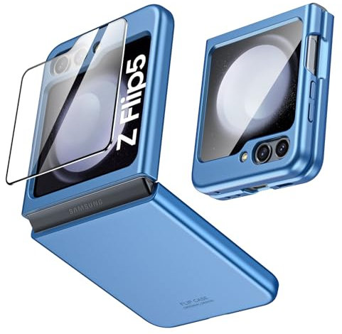 Vizvera Case for Samsung Galaxy z flip 5 (2023), Built-in Tempered Glass Screen Protectors, Matte Hard PC z flip 5 Phone Case, Lightweight,Anti Scratch,Thin Slim Fit Cover for z flip 5-Sierra Blue