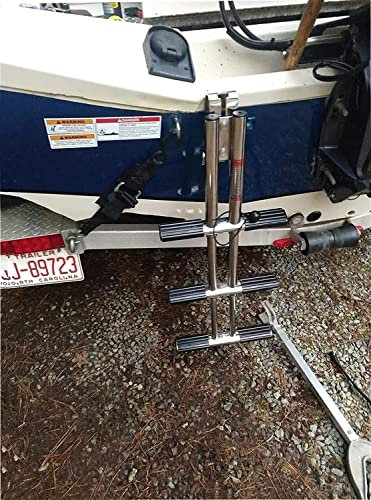 QIANMEI Badeleiter Boot Poolleiter 3-Stufen-Teleskopleiter Aus Edelstahl 316 Mit Breiten Pedalen, Sichere Anlegeleiter, Robuste Universal-Pontonleiter, Heckmontage