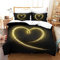 Freyamy 3D Herz Bettwäsche 135x200cm 2teilig Schwarz Gold Herzmotiv Liebe Luxus Bettwaren-Sets Mikrofaser Weiche Kinderbettwäsche Mädchen Bettbezug mit Reißverschluss und Kissenbezug 80x80cm