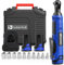 FADAKWALT 3/8 Cordless Ratchet Wrench,12V Electric Ratchet Wrench Set, 40 Ft-lbs (50N.m) 300 RPM Kit,2×2.0Ah Lithium-Ion Batteries and Fast Charger,Variable Speeds and 10 Sockets