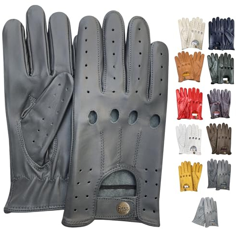 PSS Lederhandschuhe Autofahren Herren Männer Fahrer Lenkrad Chauffeur Handschuhe echtes Leder Autohandschuhe mit Loch Atmungsaktive ohne Futter Sommer Winter, Ref 507, Elefantengrau Größe M
