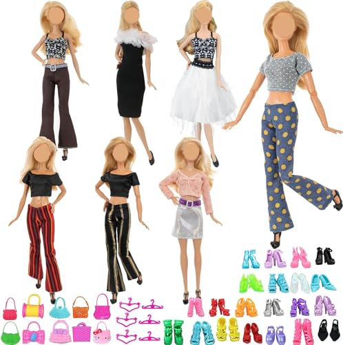 Ensemble de vêtements et accessoires pour poupées compatibles avec Barbie Vêtements, 41 pièces, dont 10 robes, 10 paires de chaussures, 21 annexes de 11,5 pouces (style aléatoire)