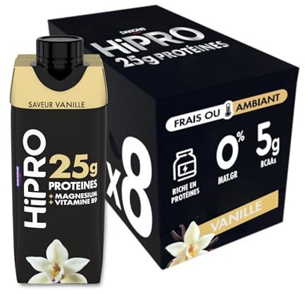 Hipro Boisson Protéinée Goût Vanille, 8 x 330ml