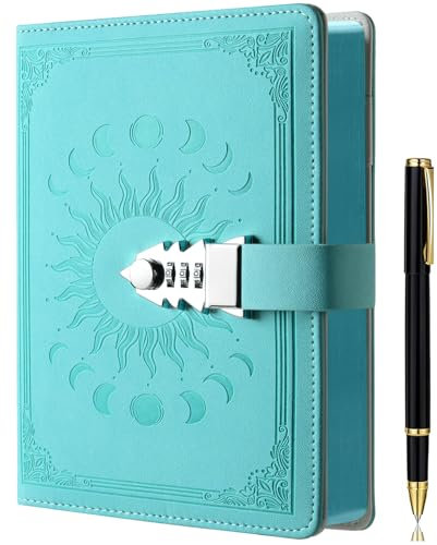ZXHQ Lock Diary with Pen Set, A5 240 Pages Secret Lockable Journal, Personal Planner Organizer Notebook, Colorful Spray Edge, Size A5(8.5 × 5.9) Lightblue