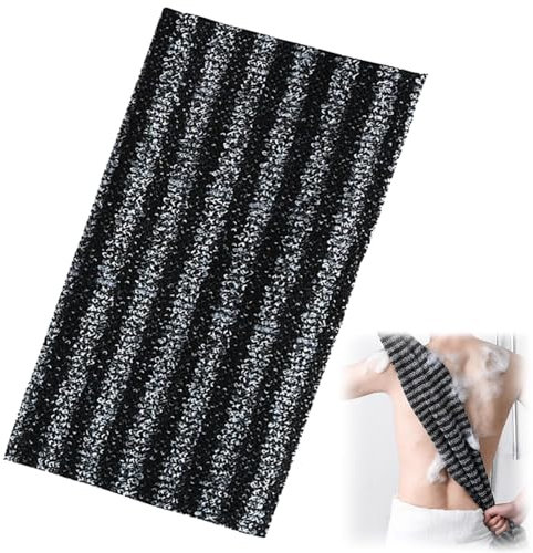 Exfoliating Washcloth Extra Long Exfoliating Towel, Back Scrubber, Japanese Bath Wash Scrub Cloth, Dead Skin Cell Remover for Men Women for Body Cleaning & Massage(Black)