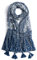 QIUTIMIY Schals für Damen Dünn Blumenmuster Bunte Schals und Tücher Halstuch mit Quasten für Frühling Sommerschal(Blume-Blau Weiß)