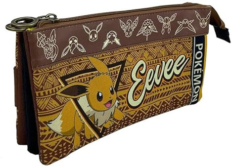 CYPBRANDS Unisex Kinder Cyp Brands-Pokémon Portatodo Triple Adaptable A Trolley-Eeve Federmäppchen, braun