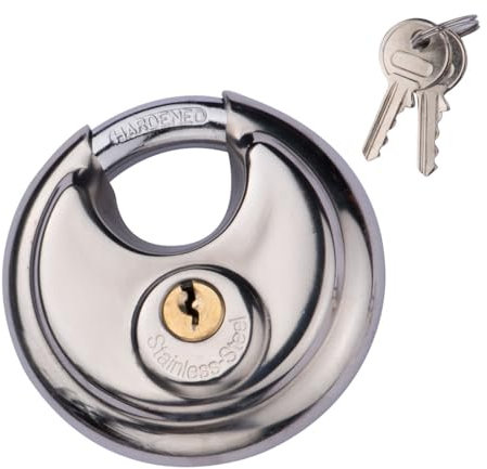 XKSOCT 1 pièces Cadenas Rond,Idéal pour Les espaces de Rangement,Les remises,Les garages,Les remorques(A Clé-Acier Inoxydable)