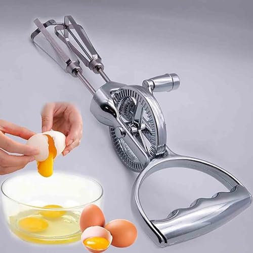 Hand Crank Egg Beaters,Handheld Double Head Stainless Steel Rotary Hand Whip Whisk with Crank,Houseld Labor-Saving Manual Hand Mixer