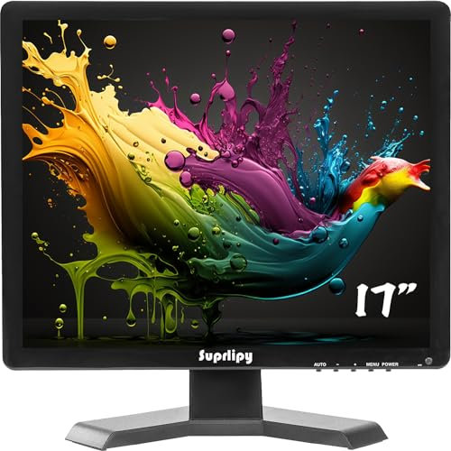 Suprlipy Moniteur de vidéosurveillance de sécurité LCD TFT 17 Pouces 1280x1024 4:3 écran d'affichage Couleur Prise en Charge HDMI/VGA/AV/BNC/MIC Ports USB avec télécommande Haut-parleurs intégrés