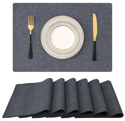 Homaxy Tischsets Abwaschbar 6er Set, Platzsets Abwischbar Leinen Hitzebeständig Platzdeckchen rutschfest Doppelseitigen Tischuntersetzer Tischsets Stoff, Anthrazit
