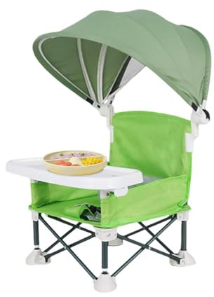 Baby Camping Chair - Baby Travel Seat Booster | Toddler Dining Seat Removable Tray with Sunshade | Baby Feeding Chair Portable Folding Booster Feeding Chair for Children Toddler, Gray