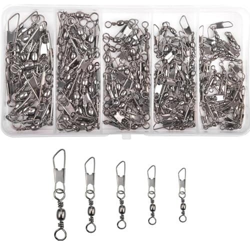 Angelwirbel Angeln Barrel Wirbel mit Kugellagerwirbel, 100Stück Wirbel Angeln Forellen Angeln Wirbelkarabiner Edelstahl Angelwirbel Edelstahl Lure Stecker Wirbel Angelzubehör Wirbel 6# 8# 10# 12# 14#