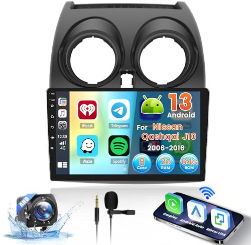 8 Core 2+64G Android 15 Radio para Nissan Qashqai J10 2006-2016 Soporta Wireless Carplay y Android Auto, 9 Pulgadas Pantalla Táctil Estéreo Radio con Bluetooth 5.0 EQ de 32 Bandas GPS FM/RDS SWC