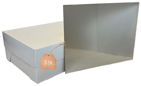 KITCHENDREAM 3 Tortenboxen mit 3 passenden eckigen Cake Boards gold/silber Tortenkarton Weiß mit Kuchenunterlage, Einweg-Tortenbehälter, Kuchenbox 30x40x15cm