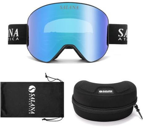 Salana Athletica Glacier Views 1.0 Ski & Snowboard Goggles suitable for Men, Women & Youth. Frameless Goggles with Magnetic Interchangeable Lens, UV400 Protection & Fog Resistant. (Ocean Blue)