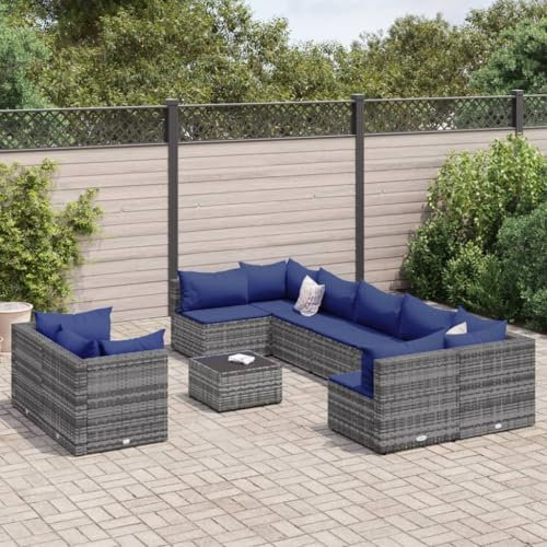 qohoio 10-TLG. Garten-Sofagarnitur mit Kissen GartenmöBel Set Lounge GartenmöBel Lounge MöBel Outdoor Gartengarnitur Grau Poly Rattan - 3308311