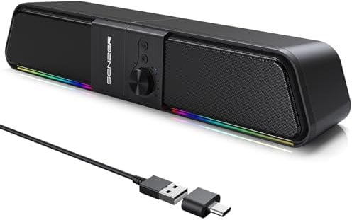 Senzer CS20 Pc Speaker, Usb Powered Desktop Speaker Computer Speakers with Flowing LED Bluetooth Gaming SoundBar Speaker for Laptop Desktop Monitor (Not 3.5 mm Jack)