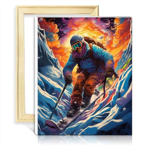 LiHEQING Malset für Wanddekoration, Skifahrer, Leinwand, DIY, digitales Ölgemälde, Erwachsene, Anfänger, Bild für Heimdekoration, ohne Rahmen (60 x 75 cm)