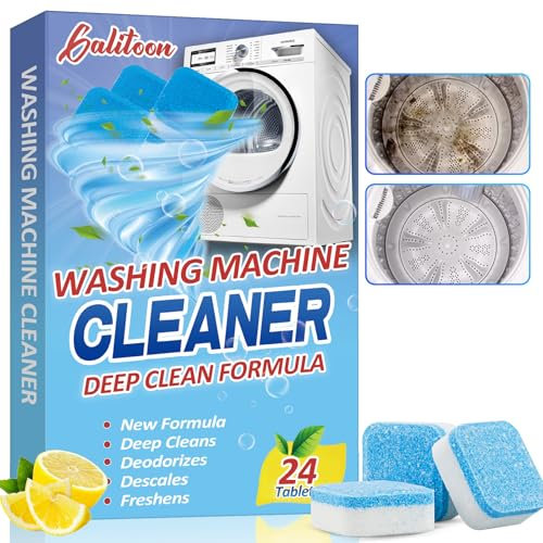 Waschmaschinenreiniger, 24er Pack Reiniger für Waschmaschine für HE Top Load und Frontlader, Waschmaschinenpflege, Entkalker für Waschmaschine, Reinigung des Innenfasses (1, Weiß)