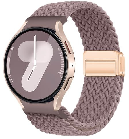 Geflochtenes Armband Kompatibel mit Samsung Galaxy Watch 7 6 5 4 40mm 44mm/6 Classic 43mm 47mm/5 Pro 45mm No Gap Armband mit Magnet Galaxy Watch Band für Damen Herren(Rauchviolett)