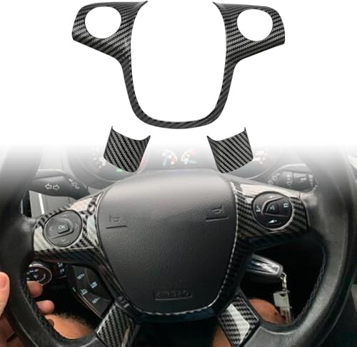Blueshyhall Auto Lenkrad Aufkleber Deko Trim Kompatibel mit F&ord F-ocus MK3 2012-2014/K-uga 2013-2015, Auto Lenkrad Aufkleber Deckel Rahmen Trim, Fahrzeug Innen Deko Abdeckung (Carbon)