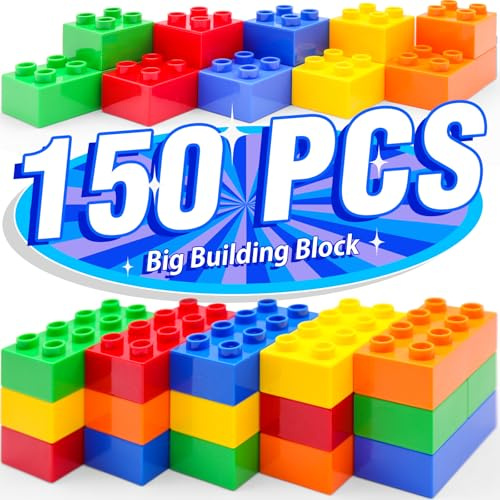 Building Blocks Set, 150 Pieces, 2x2 & 2x4 Shapes, Large Duplo-Compatible Bricks, ABS Material, Educational Toy for Creative Thinking, Compatible with Duplo Bricks, for Toddlers 2, 3, 4, 5, 6 Years.