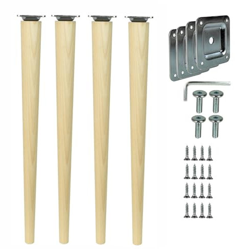 woplus Holz Tischbeine Round | Höhe: 68 cm | Natur (unbehandelt) | konisch (gerade Ausführung) | Material: Massivholz (Buche) | für Tische, Beistelltische, Schminktische (4X Gerade 68cm)