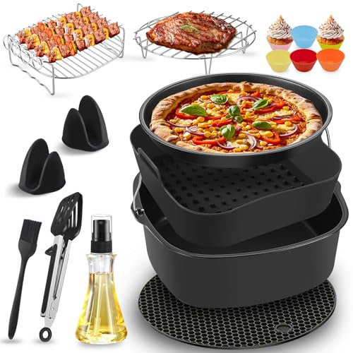 Heißluftfritteuse Zubehör Eckig 17-teiliges Set, Airfryer Zubehör Kompatibel für Philips Airfryer 5000 Serie XXl Zubehör 7,2L, 7,3L, Ninja Af180EU, COSORI 5,5L, Tefal 6,5L, Cecotec 5,5L, 6L, Princess