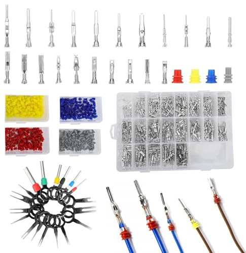 21Types 420PCS Car Electrical Connectors, Automotive Electrical Connectors Wire Terminal 1/1.5/1.8/2.2/2.8/3.5mm, Non-Insulated Plug Removal Male Female Crimp Pins with 18pin Needle Extractor