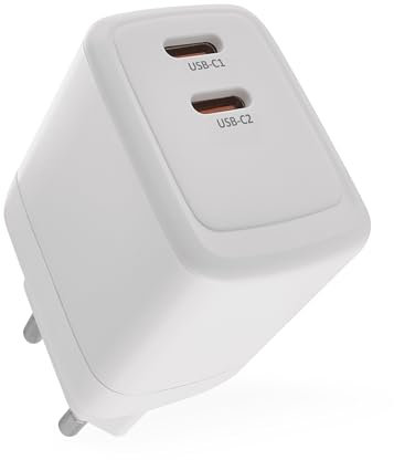 EMOS - Caricatore USB-C PD 35W - Doppio alimentatore con tecnologia GaN - Adattatore Euro 2X USB/C - Spina di ricarica da 35W PowerDelivery per smartphone, iPhone, tablet - 5-20V, max. 3A - Bianco