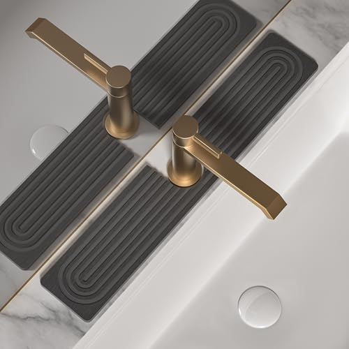 IMGROSE Faucet Mat for Kitchen Sink, Diatomite Stone Drying Sink Protectors, Bathroom Faucet Splash Guard, Quick Dry Water Absorbing, Non-Slip Stone Tray for Kitchen Counter, Grey, 23.6 x 3.9