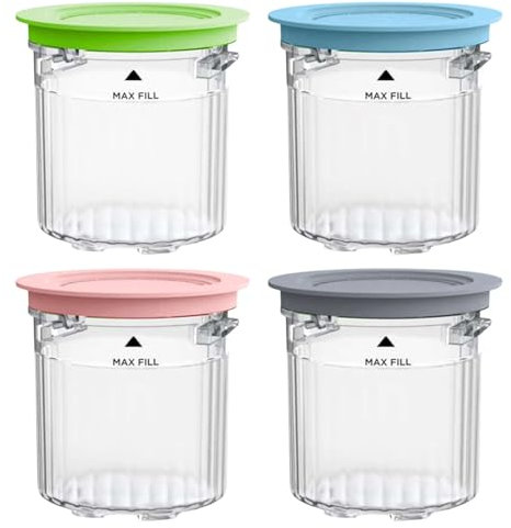 Reheyre 4 Pack 16oz Pints Replacement Ice Cream Cup, BPA-Free Durable Color-Coded Lids Leak-proof Ice Cream Containers for Ninja Creami Breeze NC100/NC200 Sets