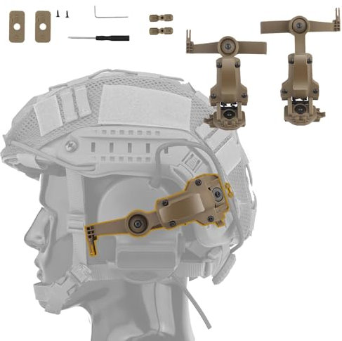 ARC Helmet Rail Universal Adapter Attachment Kit For Tactical Headset, Free Angle Tactical Headset Rail Mount(Brown)