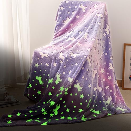 YNNHUDEEP Kuscheldecke Kinder für Mädchen Junge, 200 x 150 cm, Einhorn Lila | Glow in the Dark, Weiche Flauschig, Babydecke, Sofadecke, Kuschelig Warme Geschenk Decke für Weihnachten Geburtstag Ostern