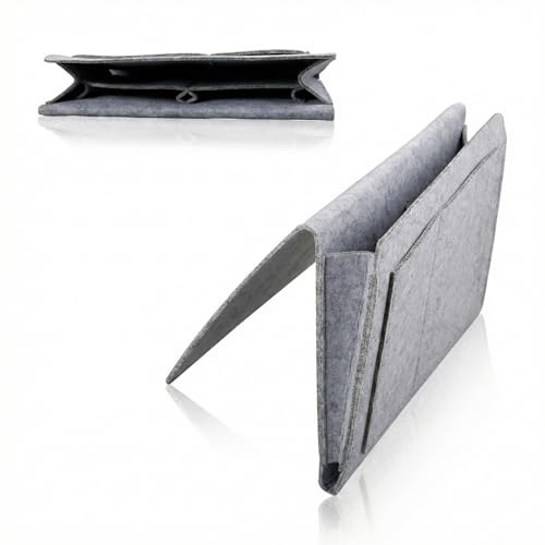 Hopzab Felt Bedside Storage Pocket Anti-Slip Hanging Bedside Organiser Caddy for Home Bedroom Living Room Dorm Room Desk, Magazine Phone Books Glasses Tablet Remote Holder (Grey)