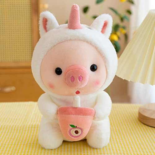 Naroote 9,8-Zoll-Schwein-Plüschtier mit Milchteetasse, Weiche Stoffpuppe, Ideales für die Wohnzimmerdekoration von Kindern (Übergang)