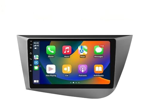 Android 14 9-Zoll-Autoradio für Seat Leon MK2 2005-2012 unterstützt kabelloses Carplay/Android Auto, Lenkradsteuerung, WLAN/4G, FM 4-Kern 2GB & 64GB