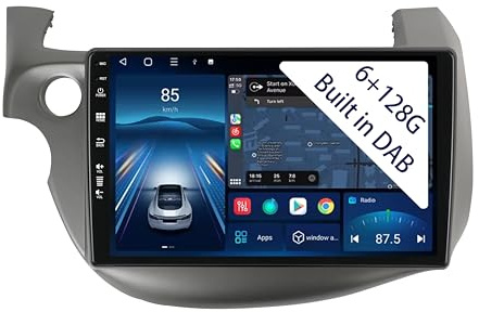 [6+128GB Eingebautes DAB] 10.1 Zoll Android 15 Autoradio for Honda Fit Jazz 2007 2008 2009 2010 2011 2012 2013 2014 Radio Carplay Stereo Wireless Car Play GPS Auto Navi Bildschirm Bluetooth
