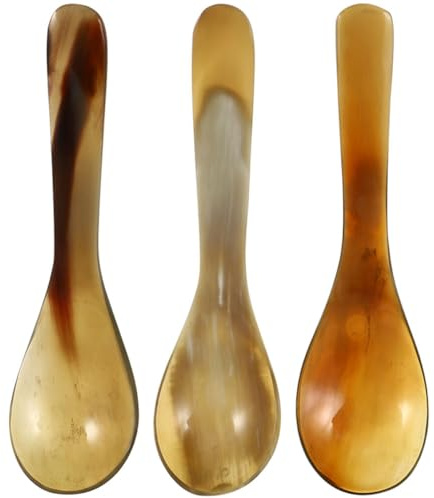 Hemobllo 3 Stück Kaffeelöffel aus Natürlichem Horn 14cm Glatte Oberfläche Wiederverwendbare Dessert und Kuchenlöffel für Kaffee und Tee