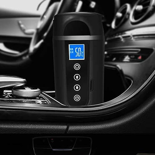 Yctze Tasse Chauffante pour Voiture – Tasse d'eau en Acier Inoxydable de 500 Ml avec Affichage Intelligent de la Température LCD, Chauffage Rapide 12 V/24 V avec Brosse – Accessoire de Voiture pour