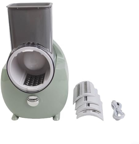 Affettatrice elettrica rotante 3 in 1 con tritatutto automatico e grattugia triturata, strumento da cucina compatto con un solo pulsante per affettare e grattugiare frutta, verdura e formaggio senza