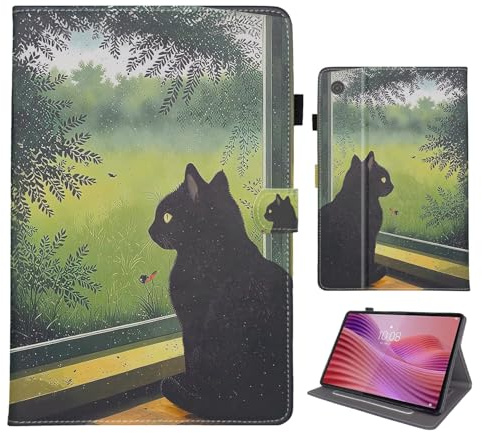 Bemoloon PU Tablet Hülle Kompatibel mit Lenovo tab 10.1 2025（TB-311FU/311XU）, SchutzHülle Mit lebendigen Farben & Mustern, Auto-Wake/Sleep-Funktion, Melancholische Katze