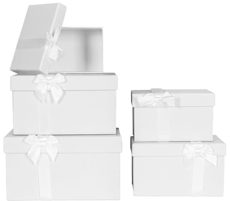 Geschenkbox 5er Set mit Deckel Weiß Schachtel Aufbewahrung Box Geschenkkarton Schleife Schleife Pappschachtel